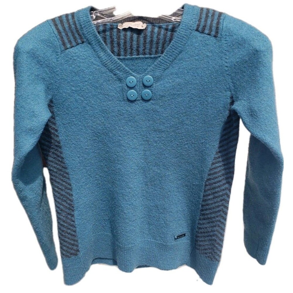 Kid Girls Large Smartwool 100% Merino Wool V-neck Pullover Teal Sweater
